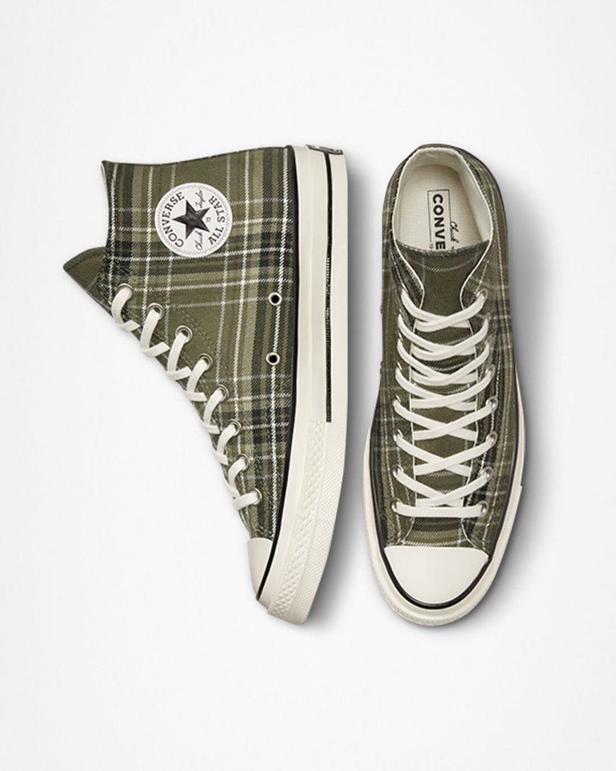 Pánské Boty Vysoké Converse Chuck 70 Tartan Olivy Zelené Černé | CZ IVYO43